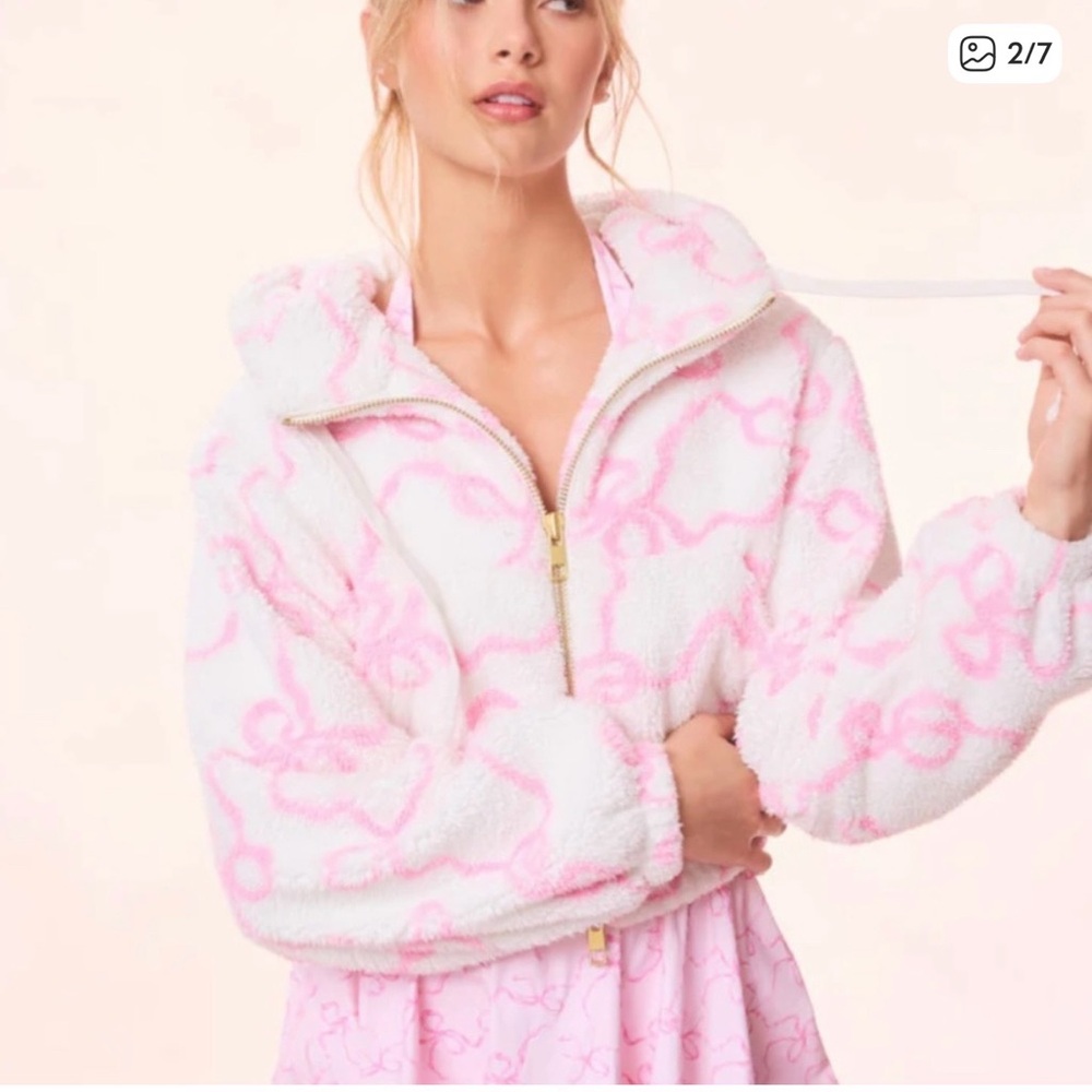 LoveShackFancy Pink and White Teddy Jacket - Picture 2 of 7